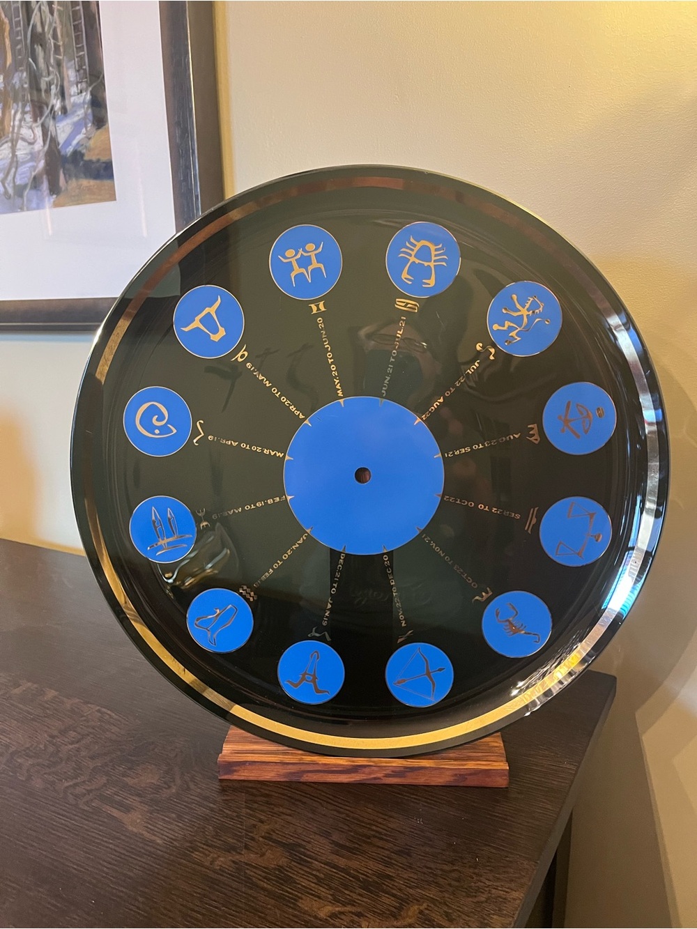 Rare Vintage MCM Large Zodiac Astrology  Glass Platter Tray Clock Face Wall Deco